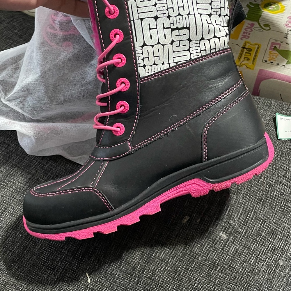 UGG Women's Black and Pink Combat Boots